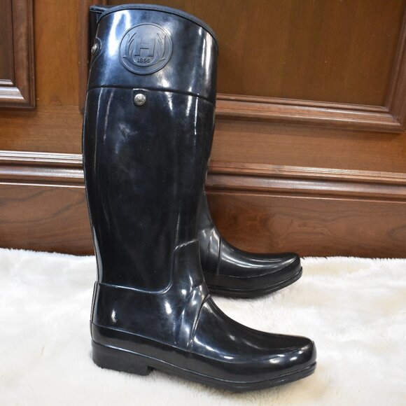 Hunter Sandhurst Carlyle Black Gloss Rain Boots Women's Size 9 Tall Waterproof - Picture 2 of 12